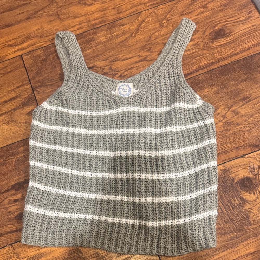 Blue Rain Gray and White V-Neck Sweater Tank